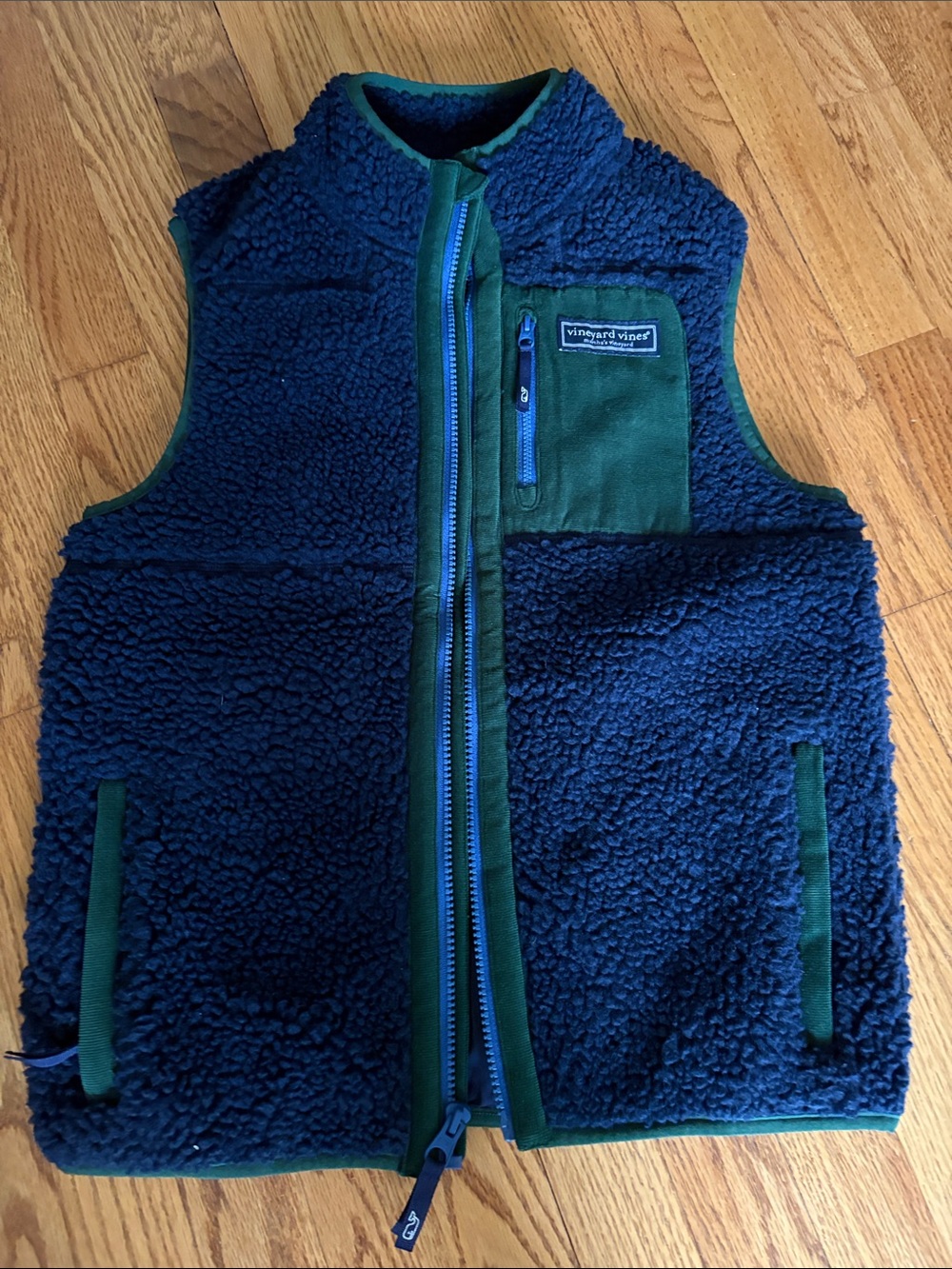 Vineyard Vines Navy Sherpa Vest with Green Trim